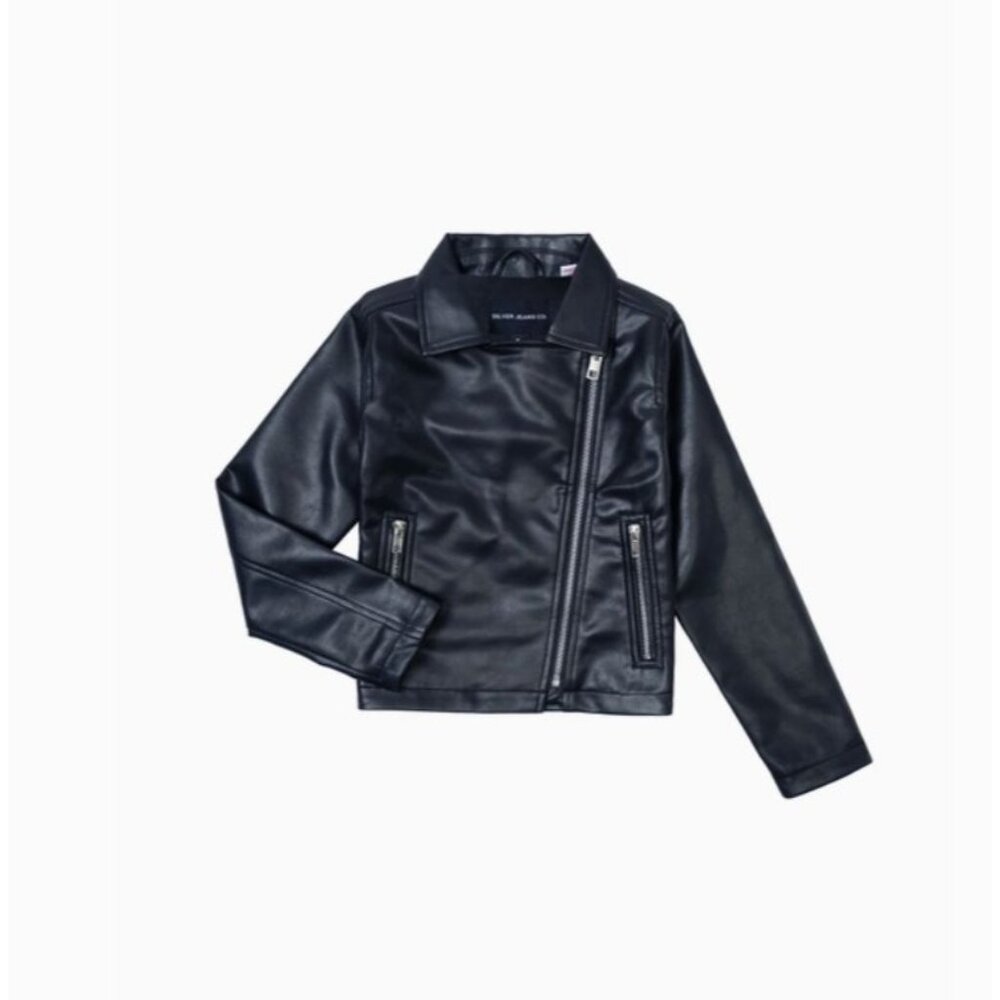 Girls Biker Jacket By Silver Jean Co. Size Large Vegan Leather Black Moto Style